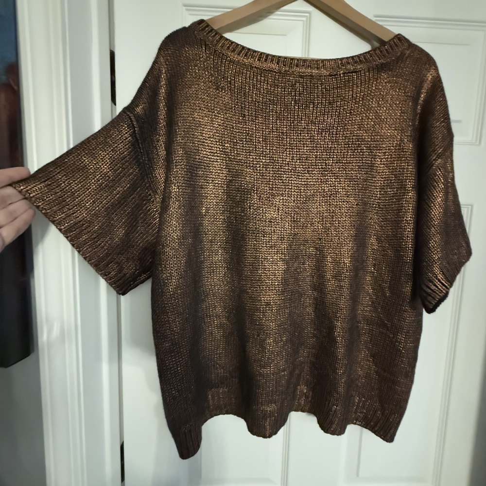 Nicole Miller‎ Short Sleeved Oversized Copper Knit Sweater- Size XL